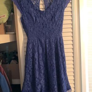 Blue lace open back mini dress